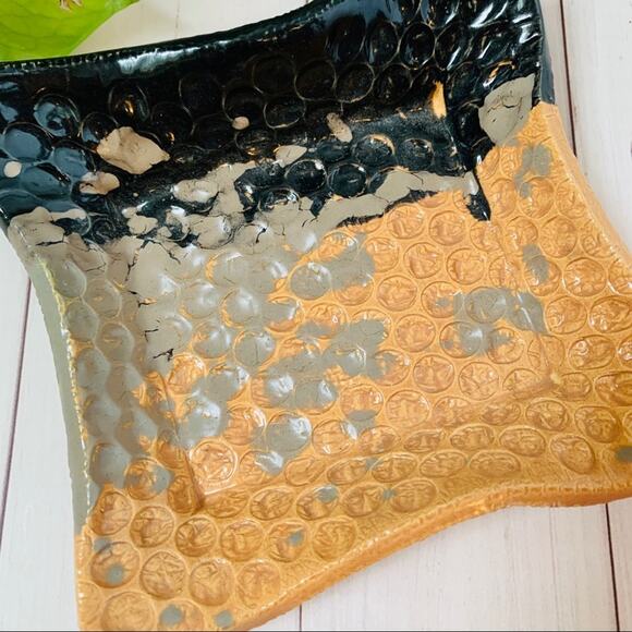 Handmade Square Trinket Dish Textured Art Piece Jewelry Coin Holder 5 1/2" Wide - Picture 5 of 6